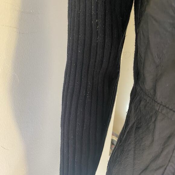 Style & Company Women's S Black Leather Rip Knit Jacket Full Zip High Neck Goth - Picture 10 of 12